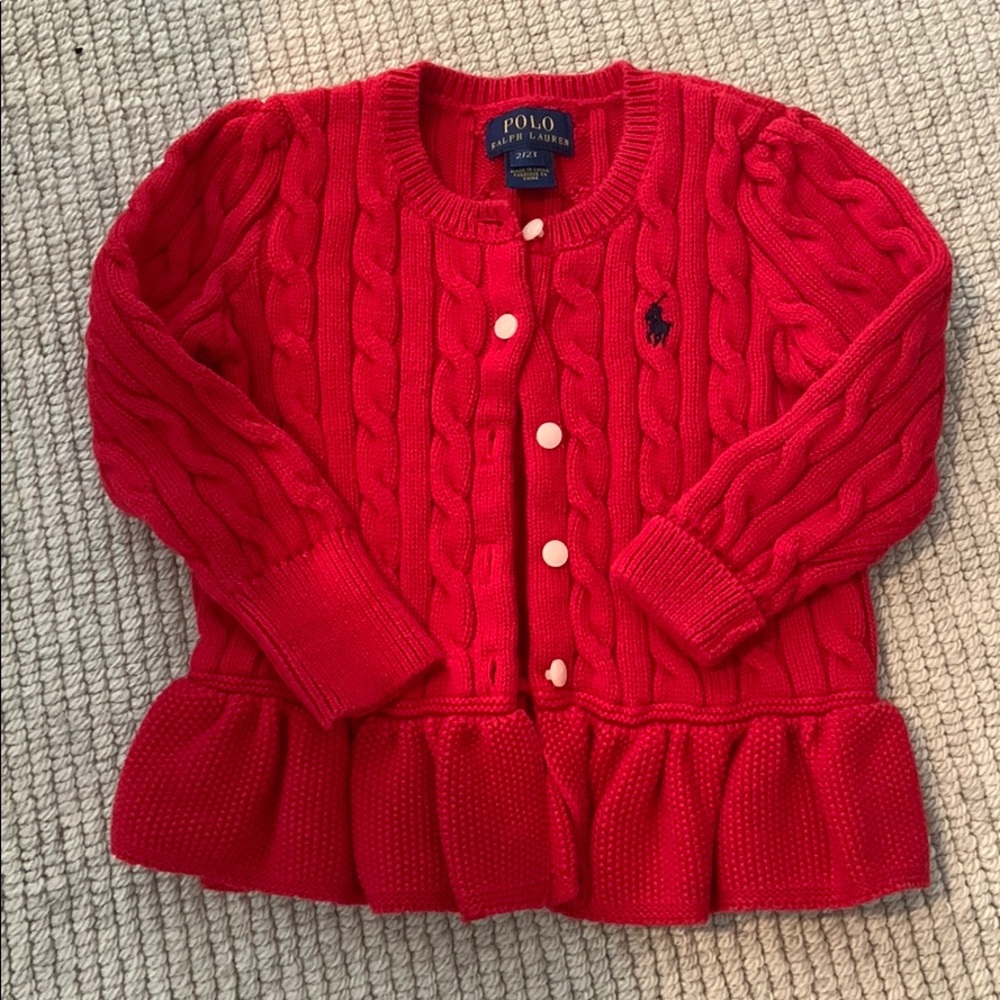Ralph Lauren Peplum Cotton Sweater Cardigan, 2T